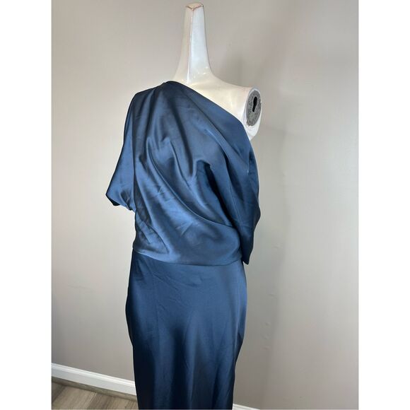 Amsale Midnight Blue One-Shoulder Midi Dress - Picture 6 of 10